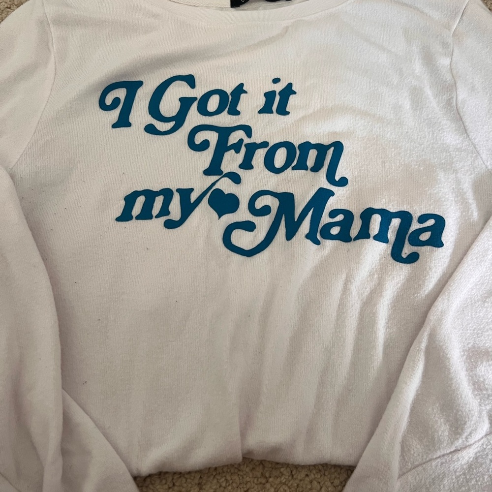 Wildfox Cream Sweater with Blue Text